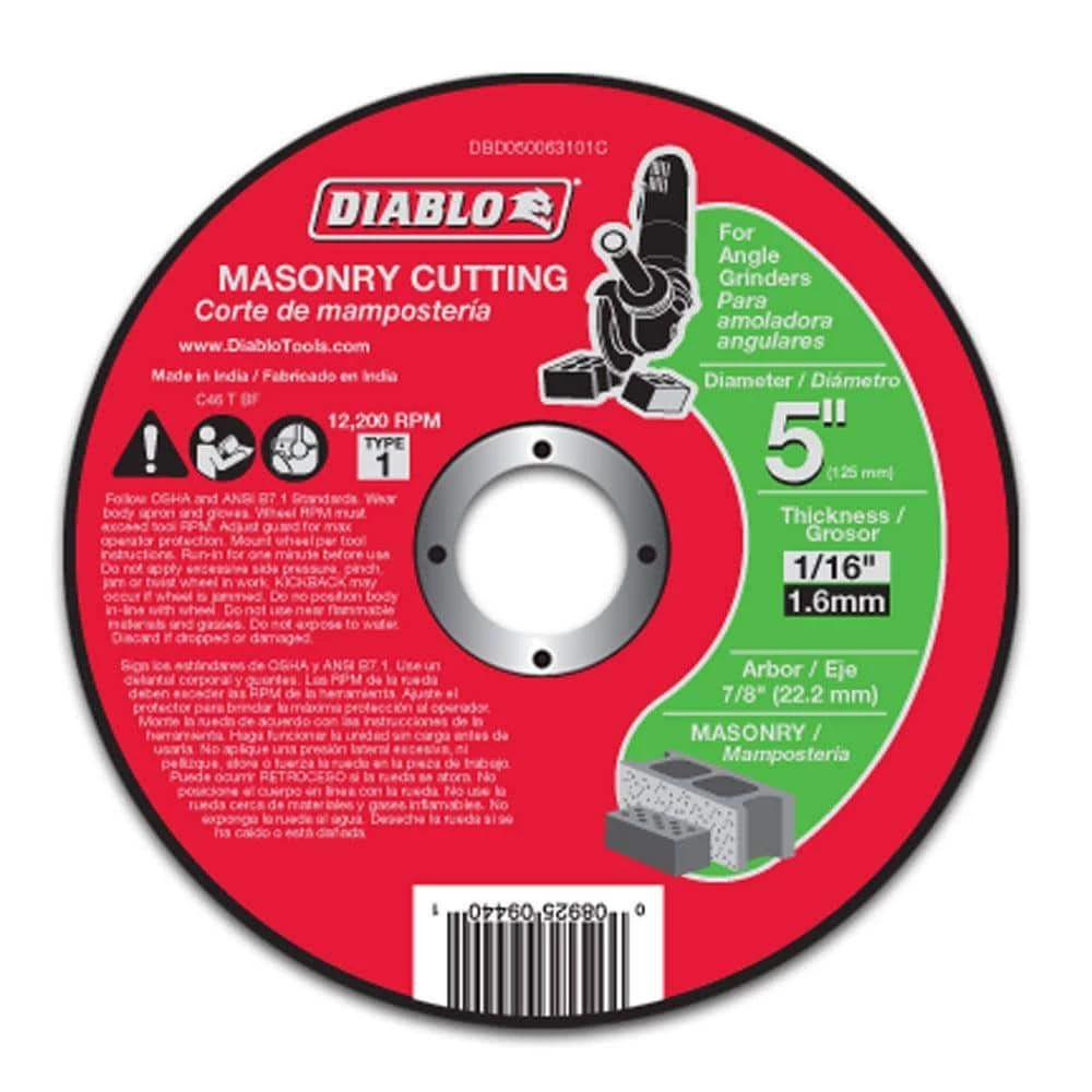 DIABLO 5 in. x 1/16 in. x 7/8 in. Masonry Cutting Disc 3 DIABLO 5 in. x 1/16 in. x 7/8 in. Masonry Cutting Disc