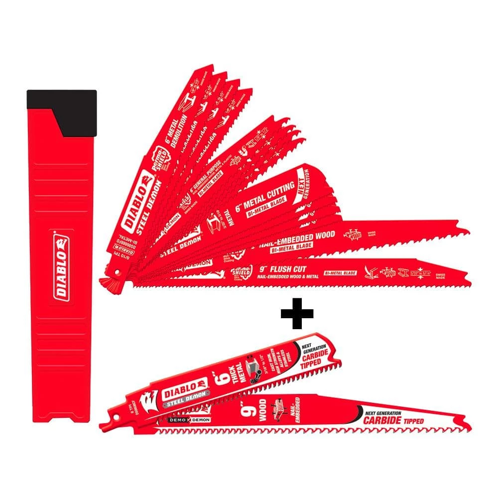 DIABLO Bi-Metal Reciprocating Saw Blade Set 14 pc with 2 Free Carbide Blades (16-Piece) 3 DIABLO Bi-Metal Reciprocating Saw Blade Set 14 pc with 2 Free Carbide Blades (16-Piece)