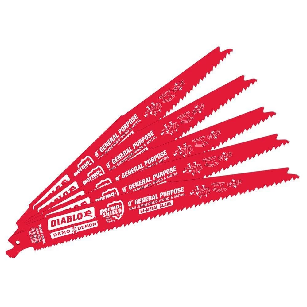 DIABLO 9 in. 8/14 TPI Demo Demon Bi-Metal Reciprocating Saw Blades for General Purpose Cutting (5-Pack) 3 DIABLO 9 in. 8/14 TPI Demo Demon Bi-Metal Reciprocating Saw Blades for General Purpose Cutting (5-Pack)