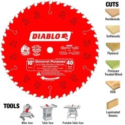 DIABLO 10 in. x 40-Tooth General Purpose Circular Saw Blade -Diablo Shop diablo table saw blades miter saw blades d1040x c3 1000