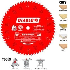 DIABLO 10 in. x 60-Tooth Fine Finish Circular Saw Blade -Diablo Shop diablo table saw blades miter saw blades d1060x 4f 1000