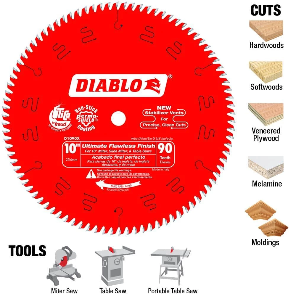 DIABLO 10 in. x 90-Tooth Ultimate Polished Finish Circulaw Saw Blade (25-Pack) 6 DIABLO 10 in. x 90-Tooth Ultimate Polished Finish Circulaw Saw Blade (25-Pack) - Image 4