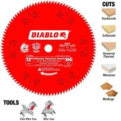 DIABLO 12 in. x 100-Tooth Ultimate Polished Finish Circular Saw Blade -Diablo Shop diablo table saw blades miter saw blades d12100x 4f 1000
