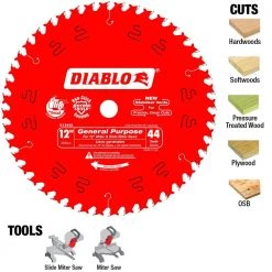DIABLO 12 in. x 44-Tooth General Purpose Circular Saw Blade -Diablo Shop diablo table saw blades miter saw blades d1244x 66 1000